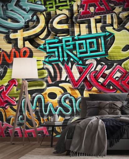 fargerikt tilpasset graffiti tapet veggmaleri kalt Graffiti - Street for tenåringens soverom