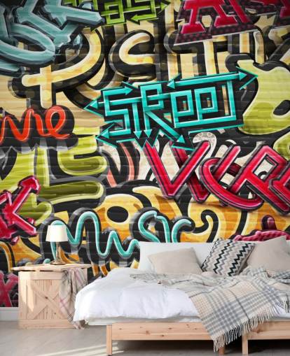 colorido mural de papel pintado de graffiti personalizado llamado Graffiti - Street for Teen Bedroom