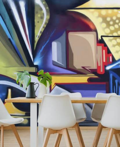 blue and gold customizable graffiti wallpaper mural called Graffiti Zone for bedrooms blue and gold customizable graffiti wallpaper mural called Graffiti Zone for bedrooms