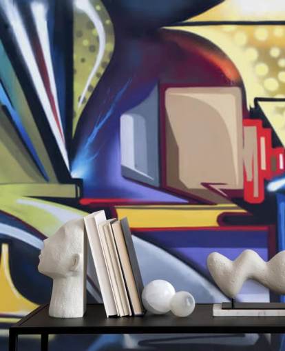 blue and gold customizable graffiti wallpaper mural called Graffiti Zone for bedrooms blue and gold customizable graffiti wallpaper mural called Graffiti Zone for bedrooms