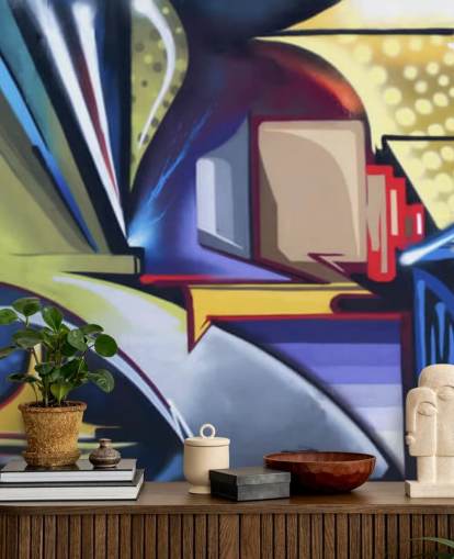 blue and gold customizable graffiti wallpaper mural called Graffiti Zone for bedrooms blue and gold customizable graffiti wallpaper mural called Graffiti Zone for bedrooms