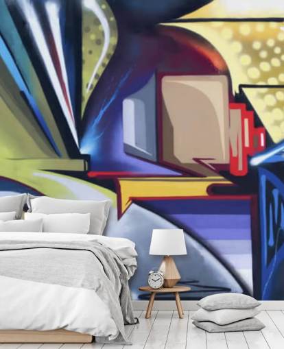 carta da parati murale con graffiti personalizzabile blu e oro chiamata Graffiti Zone per camere da letto carta da parati murale con graffiti personalizzabile blu e oro chiamata Graffiti Zone per camere da letto