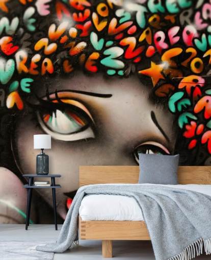 colorful street art wallpaper mural called Word Head Graffiti for bedrooms and businesses
