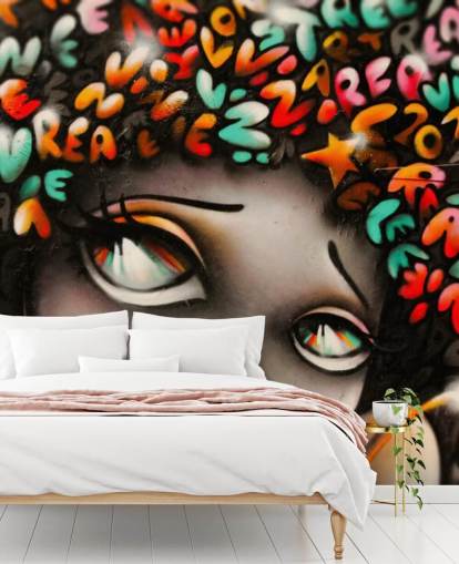 colorful street art wallpaper mural called Word Head Graffiti for bedrooms and businesses