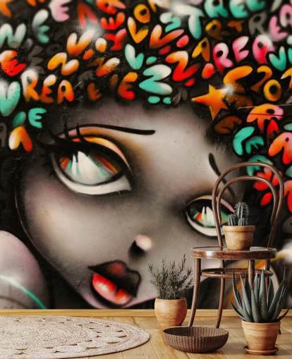 colorful street art wallpaper mural called Word Head Graffiti for bedrooms and businesses colorful street art wallpaper mural called Word Head Graffiti for bedrooms and businesses