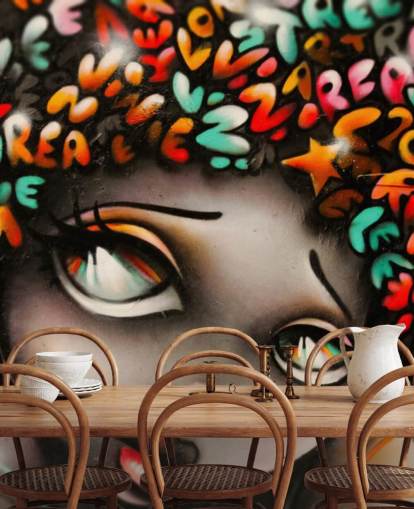 colorful street art wallpaper mural called Word Head Graffiti for bedrooms and businesses