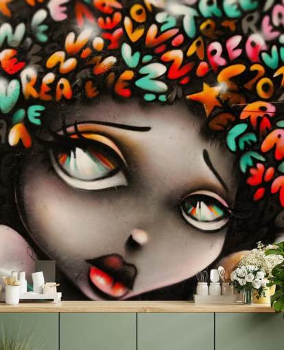 colorful street art wallpaper mural called Word Head Graffiti for bedrooms and businesses