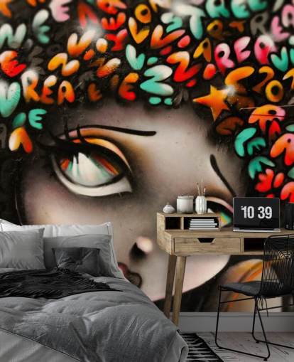 colourful street art wallpaper mural called Word Head Graffiti for bedrooms and businesses
