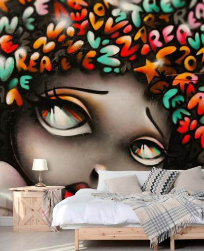 colourful street art wallpaper mural called Word Head Graffiti for bedrooms and businesses colourful street art wallpaper mural called Word Head Graffiti for bedrooms and businesses