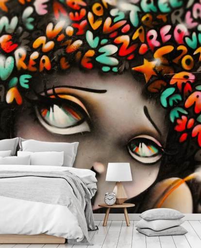 mural colorido de papel de parede de arte de rua chamado Word Head Graffiti para quartos e empresas mural colorido de papel de parede de arte de rua chamado Word Head Graffiti para quartos e empresas