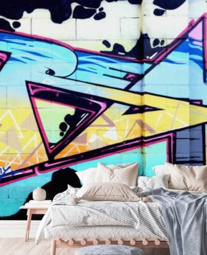 Papier Peint Fresque Graffiti Urban Art Bleu