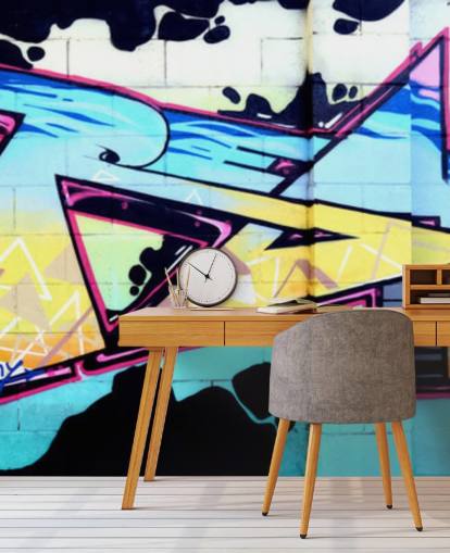 Blå Urban Kunst Graffiti Vægmaleri