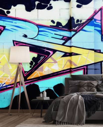 Papier Peint Fresque Graffiti Urban Art Bleu
