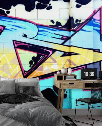 Decorazione murale con graffiti di arte urbana blu