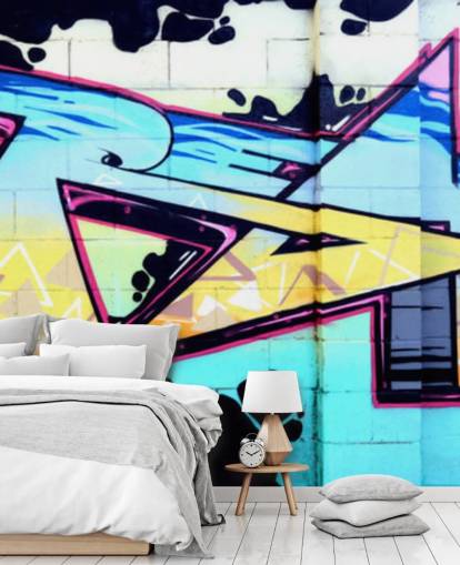 Papier Peint Fresque Graffiti Urban Art Bleu