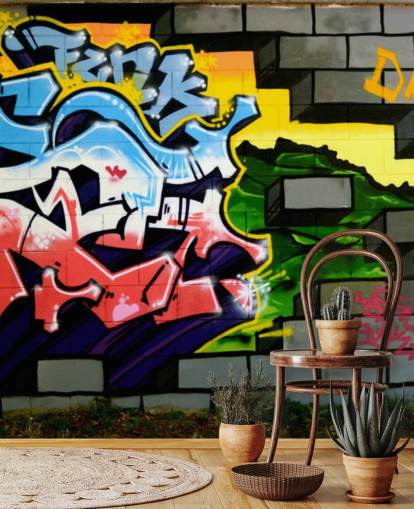 Mural de arte de parede graffiti colorido