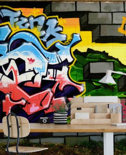 Mural de arte de parede graffiti colorido