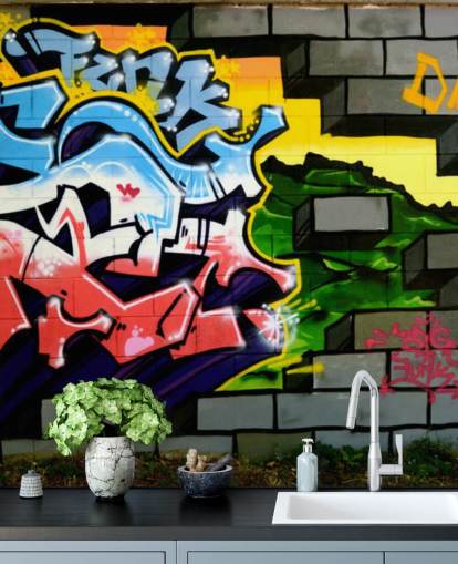 Mural de arte de parede graffiti colorido