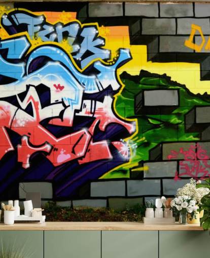 Farverige Graffiti vægmaleri