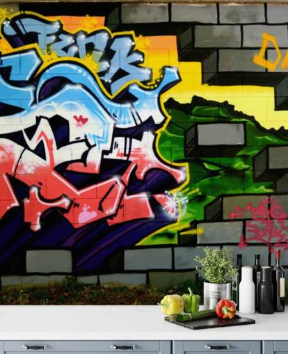 Papier Peint Fresque Graffiti Coloré