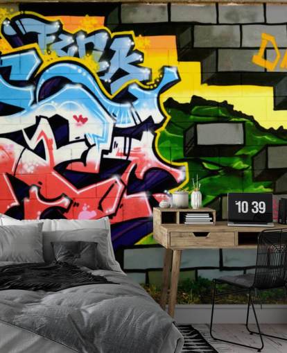Farbenfrohes Graffiti-Wandbild