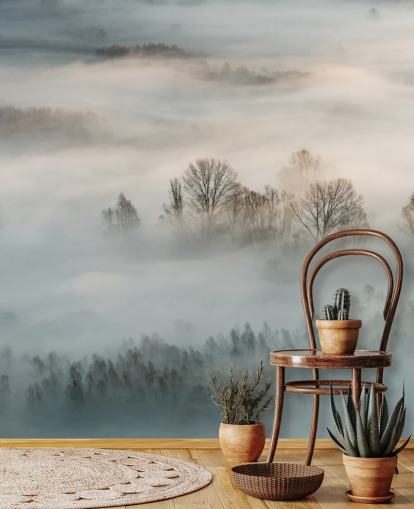 winter fog over trees wall mural