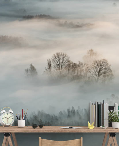 winter fog over trees wall mural