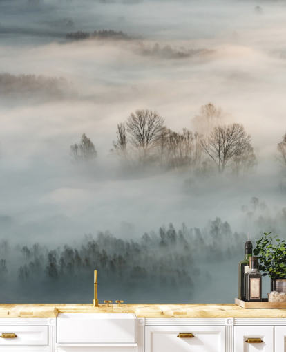 winter fog over trees wall mural