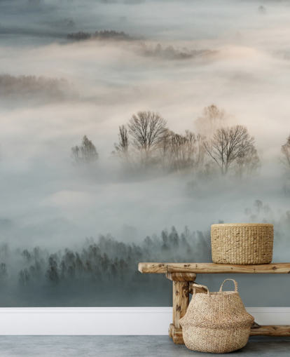 winter fog over trees wall mural
