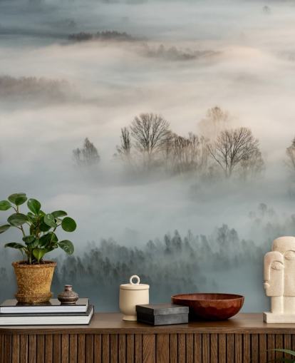 winter fog over trees wall mural winter fog over trees wall mural