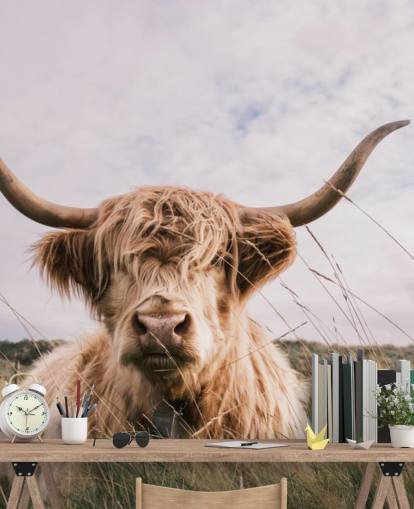 brunt brugerdefineret ko tapetmaleri kaldet Scottish Highland Cow til hjem og kontorer brunt brugerdefineret ko tapetmaleri kaldet Scottish Highland Cow til hjem og kontorer