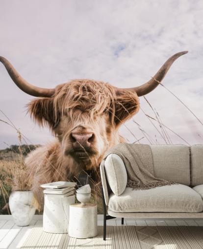 ruskea mukautettu lehmän taustakuvamaalaus nimeltä Scottish Highland Cow koteihin ja toimistoihin ruskea mukautettu lehmän taustakuvamaalaus nimeltä Scottish Highland Cow koteihin ja toimistoihin