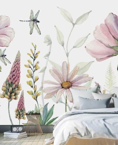 lyserøde voksende blomster vægmaleri lyserøde voksende blomster vægmaleri