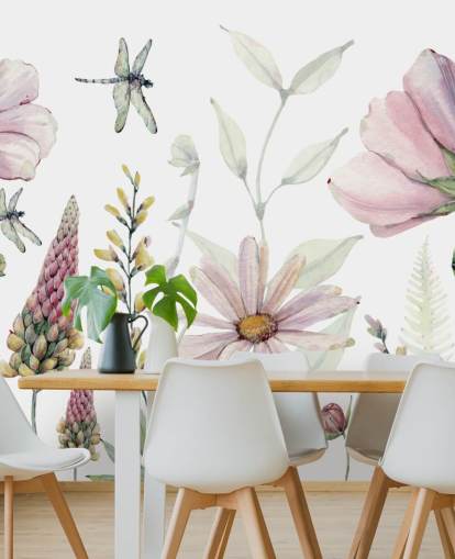 Fotobehang roze groeiende bloemen