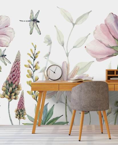 Wandbild mit rosafarbenen wachsenden Blumen