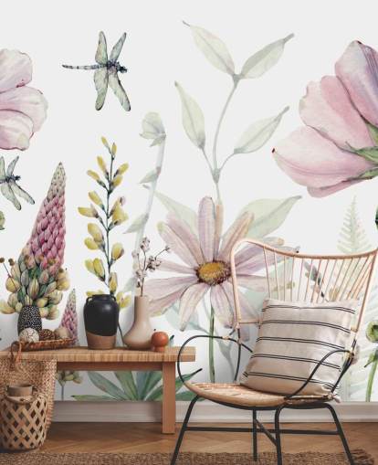 murale con fiori rosa che crescono murale con fiori rosa che crescono