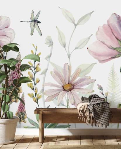 rosa växande blommor väggmålning rosa växande blommor väggmålning