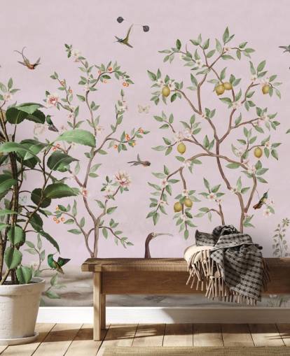 Papier peint Chinoiserie de citronnier en rose Papier peint Chinoiserie de citronnier en rose