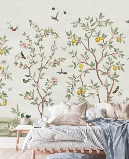 citrontræ chinoiserie tapet vægmaleri