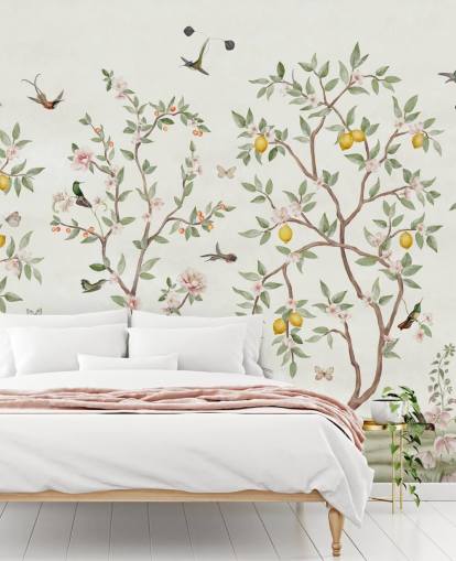 citrontræ chinoiserie tapet vægmaleri citrontræ chinoiserie tapet vægmaleri