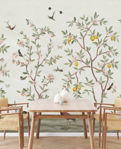papier peint chinoiserie de citronniers