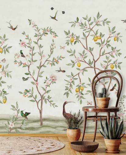 lemon tree chinoiserie wallpaper mural