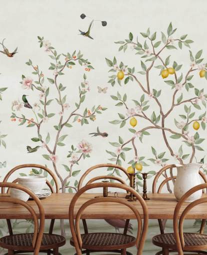mural de papel pintado de limonero chinoiserie