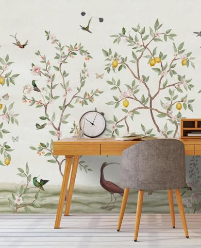 carta da parati murale con albero di limone, chinoiserie carta da parati murale con albero di limone, chinoiserie