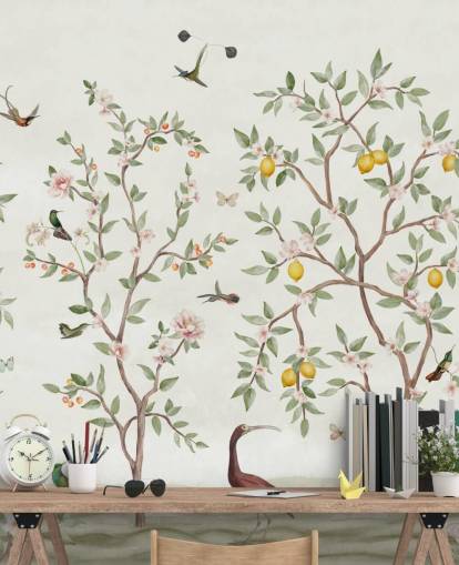 lemon tree chinoiserie wallpaper mural
