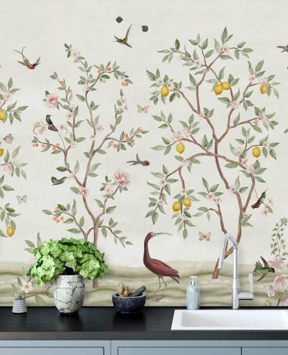 lemon tree chinoiserie wallpaper mural