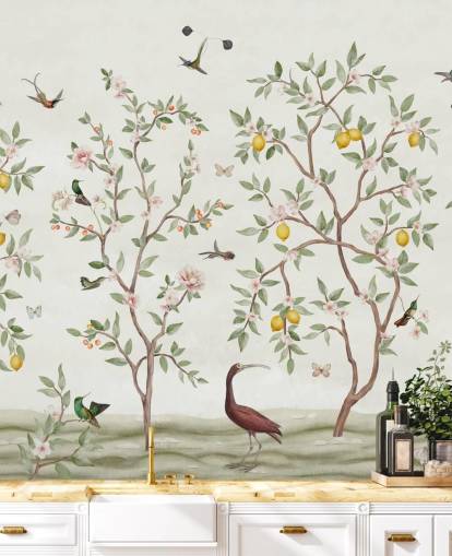 lemon tree chinoiserie wallpaper mural