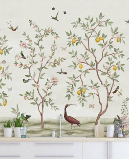 sitruunapuu chinoiserie tapetti seinämaalaus sitruunapuu chinoiserie tapetti seinämaalaus
