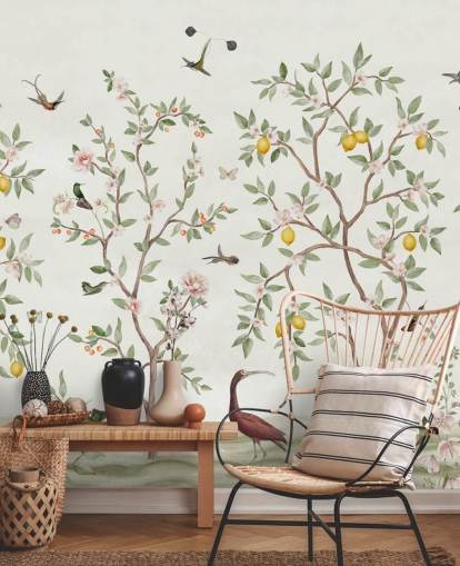 papier peint chinoiserie de citronniers