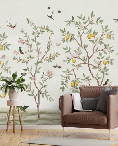 citrontræ chinoiserie tapet vægmaleri